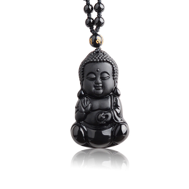 Natural Obsidian  Buddha Pendant and Beads