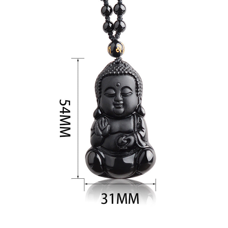 Natural Obsidian  Buddha Pendant and Beads