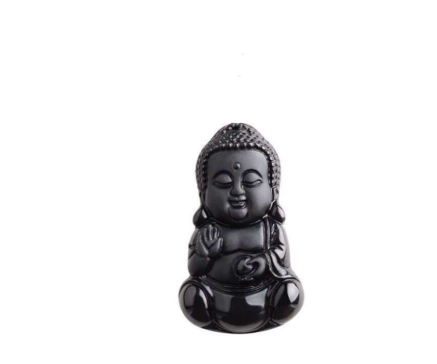 Natural Obsidian  Buddha Pendant and Beads