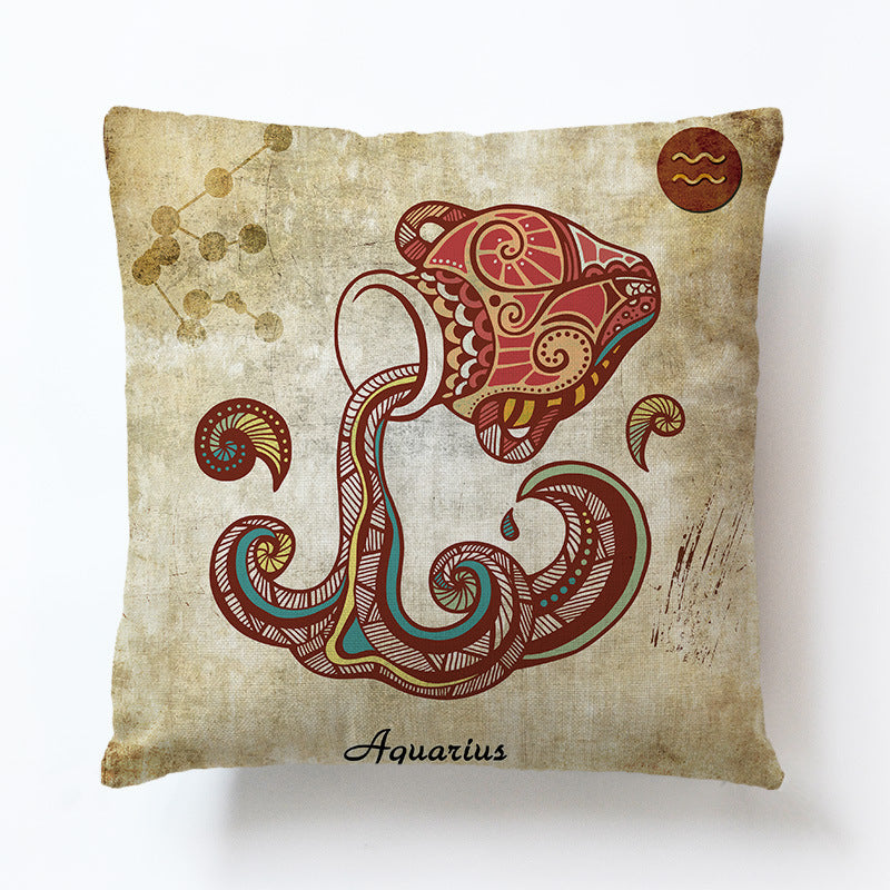 Zodiac Linen Pillowcase-Pillow Covers